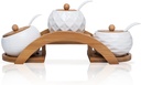Porcelain Condiment Jar Spice Container with Bamboo Lids & Tray, Ceramic Serving Spoon, Set of 3, White, 170ML(5.8 OZ), Perfect Spice Storage for Home, Kitchen