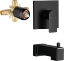 Shower Valve Trim Kit with Tub Spout Wall-Mounted Tub Shower Rough-In Mixer Valve Tub and Shower Trim Kit Bathroom Trim Kit Matte Black