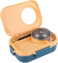 Thermal Lunch Box 1100ml Double Layer 3 Grid Design 304 Stainless Steel Box with Chopsticks Spoon Soup Bowl Stainless Steel Lunch Box (Blue Yellow)
