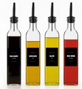 Olive Oil & Vinegar Dispenser Bottle Set with Stainless Steel Pourer, Funnel & Labels - Glass Kitchen Oil Cruet - Dispenser Bottle for Coffee Syrup, Soy Sauce, Cooking Sauces & More - 500ml - Set of 4