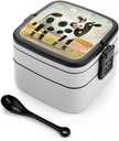 Bento Lunch Box for Women Lunch Containers for Adults Black And White Cow Double Layered Lunchbox Large Capacity Bento Box with Cutlery for Work Picnic Camping Travel
