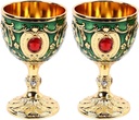 2pcs Vintage Wine Glass, Zinc Alloy Elegant Decorative Unique Embossed Pattern Retro Stemmed Wine Glass Water Cup for Wedding Party (Gold Green)