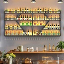 Large Bar Wall Mounted Wine Rack,Floating Shelves For Wall With Hanging Glass Holder,Iron Bar Shelf,Liquor Bottle Display Shelf,Wine Storage Racks，With LED Lights,For Kitchen Wine Cellar(200*20