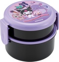 Skater Kuromi 2 Tier Round Bento Lunch Box with Folk (17oz) - Authentic Japanese Design - Microwave Safe -Kuromi's Pretty Journey