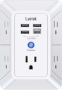 5 Outlet Extender Multi Plug Wall Outlets with 4 USB Charging Ports (1 USB C Outlet), 3 Sided 1680J Surge Protector Power Strip USB Wall Charger for Home, Office, Travel, ETL Listed, White