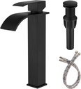 Waterfall Faucet for Bathroom Sink, JXMMP Black Bathroom Faucet Single Hole with Supply Hose and Pop Up Stopper, Single Handle Waterfall Bathroom Sink Faucet, Lavatory Faucet Bathroom, JXM1221BK