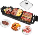 2 in 1 Electric Hot Pot with Grill,Indoor Non-Stick Barbecue Shabu-shabu Hotpot,2800W Smokeless Korean BBQ Grill Hotpot Combo with Independent Temperature Control 5 Gears Firepower For 3-10 People