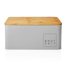 Lumaland Farmhouse Bread Box - Metal Bread Box with Bamboo Lid/Cutting Board - Vintage Decor Bread Storage Container for Kitchen Counter - 12” x 9.2" x 5.5" - Grey