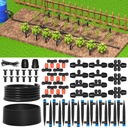 MIXC Greenhouse Micro Drip Irrigation Kit Automatic Irrigation System Patio Misting Plant Watering System with 1/4 inch 1/2 inch Irrigation Tubing Hose Adjustable Nozzle Emitters Barbed Fittings