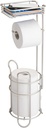 mDesign Steel Toilet Paper Holder Stand & Dispenser with Storage Shelf, Concerto Collection - Satin, Holds 2 Extra Mega Rolls
