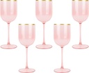 PLASTICPRO Pink Wine Cup with Gold rim Plastic Wine Glasses Set of 5 Elegant Wine Goblets Hard Plastic Wine Cups on Stem 12 Ounce