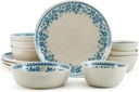 Pfaltzgraff Hadlee 12-Piece Stoneware Dinnerware Set - Service for 4, Round Plates and Bowls with Metallic Rim Accents - Modern, Elegant Design - Dishwasher & Microwave Safe for Easy Cleaning (Blue)