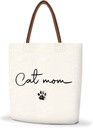 Cat Mom Canvas Tote Bag Gifts For Women, Large Canvas Tote Bag With Leather Handle, Reusable Grocery Bags for Shopping Travel Picnic, Cat Mom Birthday Gifts For Cats Lovers Pet Lover-31