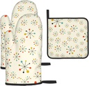 Retro Modern Print Oven Mitts and Pot Holders Sets Gloves Restaurant,Cooking,Baking, Microwave Use