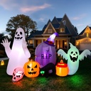 MGparty 8FT Halloween Inflatable Decorations Outdoor, Ghost Cat Pumpkin Blow Up Yard Decor with Built-in LED Lights, Spooky Holiday Party Favor for Indoor Outdoor Lawn Garden Halloween Decorations