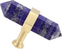 Amogeeli 2pcs Faceted Lapis Lazuli Cabinet Knobs with Screws, T Bar Brushed Brass Decorative Stone Drawer Pull Handles Set for Closet Dresser Cupboard