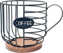 Coffee Capsule Organizer Pods Holder with Wooden Base Metal Cup Shape Rack for Countertop Large Capacity Storage Kitchen Black B