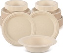 Havawish 150 Pcs Compostable Paper Plates and Bowls Set 9 Inch 10 Inch Disposable Plate 16oz Biodegradable Bowls for 50 Guests Party Dinner Party Supplies Bulk, Wood