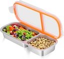 Stainless Steel Snack Containers - Reusable 2 Compartment Snackle Box Container with Lids for Kids Adults, Divided Snack Food Storage Containers for School, Home, Travel