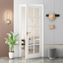 28"x 80"with 10-Panel Pre-Assembled Clear Glass Pocket Door Slab,French Door for Bedroom Closet Laundry Pantry Bathroom,White Paintable Interior Doors for Home,w/o Hardware