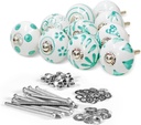 India Artistic Ceramic Cabinet Pull Knobs (Set of 10) Multipurpose Drawers for Kitchen Boho Cabinet, Pull Interior Door & Drawer, Wardrobe, Cupboard Vintage Rust Free Knobs - Green & White Color