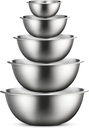 Stainless Steel Mixing Bowl Set, Nesting Bowls for Kitchen Baking, Cooking, Prepping, Kitchen Food Storage Organizers, No Lids (5 Pack)