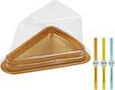 Set of 50 Cake Slice Container Cheesecake Cake Slice Container Holder Transparent Plastic Cakes Box (Gold)