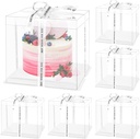 TINSKY 6 Pcs Clear Cake Boxes with Lids Plastic Transparent Gift Boxes with Ribbon 10x10x10 Inch Cake Packaging Boxes PET Cake Carrier Transport Container for Birthday Party and Wedding