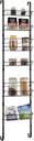 COSTWAY Over the Door Pantry Organizer Rack, 6 Basket Spice Rack with Adjustable Door Hook, Anti-tipping Bars, Hanging or Wall Mounting, Adjustable Storage Door Shelf for Kitchen, Bathroom, Closet