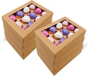 6-Pack Brown Cupcake Boxes 12 Count Holders, Cake Carrier Food Grade Kraft Pop-Up Bakery Boxes with 6 Inserts and PVC Windows Fits 12 Hole Standard Cupcake or Muffins - Pack of 6