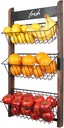 J JACKCUBE DESIGN 3 Tier Wall Mount Fruit Basket, Hanging Wire Fruit Vegetable Storage Organizer Rack for Kitchen with Chalkboard- MK657B