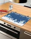 Christmas Countertop Burners Protection Mats for Kitchen, Snowman Snowflakes Christmas Tree Blue Rubber Stove Top Cover Mat, Heat Proof Mats Cooktop Cover for Counter Dish Drying Mat, 36"x21"