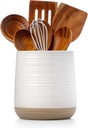 6.8" Large Ceramic Kitchen Utensil Holder - Utensil Holder for Kitchen Counter, Modern Farmhouse Style Holder for Spoons, Spatulas & Cooking Tools (White)