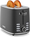 Topzee Toaster 2 Slice, Wide Slot for Toasting Bagel Muffin Waffle Gluten Free Breads, 7 Shade Settings, Defrost & Reheat, Stainless Steel, Easy Clean, Black
