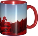 Red Classic Mugs ceramic mug Suitable for cappuccino, latte, cereal, yogurt, milk, hot or cold drinks Micro-wave oven Red Tree Lake Moon Picture