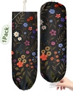Plastic Bag Holder Organizer - 1 Pack Reusable Canvas Grocery Bags Holder Hanging Wall Cute Aesthetic Shopping Bag Storage Dispenser with Drawstring Closure for Kitchen Home, Black Floral