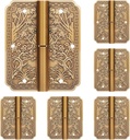 6pcs Antique Brass Hinges Double Small Door Removable Vintage Decorative Hinges 2. 4x2inch Four Seasons Flower Pattern for Furniture Cabinet Drawer Door Wardrobe Bookcase Wood Jewelry Box