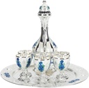 Vintage Metal Wine Glasses Pot Set Zinc Alloy with Tray Pot and 6 Glasses for Home Party Wedding (Sliver White Blue)