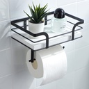 Toilet Paper Holder with Shelf - Toilet Roll Holder Modern Decor for Bathroom, White Wooden Shelf Without Drilling&Wall Mounted
