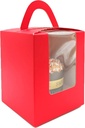 100-Set Individual Cupcake Boxes Bulk with Clear Display Window, Disposable Food Grade Red Cupcake Carrier Cupcake Container, Perfect for Cupcakes Muffins Cookies Pastries