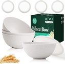 Homienly Wheat Straw Cereal Bowls with Lids, Unbreakable Plastic Bowls Set of 4, Microwave and Dishwasher Safe Food Storage Container for Lunch, Soup, Ramen, 40 OZ Bowls with Curved Texture, White