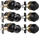 Probrico Keyed Alike Entry Door Knob and Single Cylinder Deadbolt Combo Sets, Exterior Door Knob with Lock and Key for Entrance and Front Door, Same Key, Black Finished, 3 Pack Set