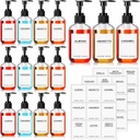 Mumufy Set of 12 Coffee Syrup Dispenser PET Syrup Pump Bottle Black Plastic Container with 27 Labels for Kitchen Restaurant Home Bar Accessories Organization(7 oz)