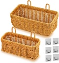 2 pack Wall Hanging Baskets for Storage Square Woven Hanging Basket with Hangers Boho Style Hanging Storage Basket for Home Decor Bathroom Kitchen