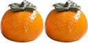 LUOZZY 2 Pcs Ceramic Storage Jars with Leaf Lid Orange Shaped Storage Jar Cookie Jars Container Housewarming Decorations Photography Props