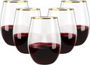 FOCUSLINE 20pcs 16 Oz Plastic Wine Glasses, Stemless Gold Rim, Heavy Duty Disposable Drinking Cups, Reusable Shatterproof for Party & Wedding