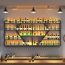 Industrial Wine Rack Wall Mounted with LED Lights and Wine Glass Holder - Large-Capacity Iron Wine Storage Display Rack for Bar Counter and Wine Cellar (Black)