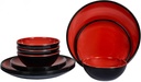 Melamine Dinnerware Set - 12pcs dinnerware set Indoor and Outdoor use, Plates and Bowls Set for 4, Two-color Design Dishes, Dishwasher Safe (Red+Black)