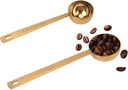 Coffee Scoop, Gold Stainless Steel Coffee Spoons Set, 1 tablespoon (15ml) and 1 tablespoons (30ml) Spoon, Gold Tablespoon Measure Spoon for Coffee, Milk Powder, Fruit Powder, 2 Pack (Long, Gold)