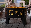 Kingson 26" Outdoor Fire Pit with Grill & Mesh Cover, Wood Burning Steel Firepit with Poker & Star Spark Screen, Heavy Duty Patio Fire Bowl for Backyard, Camping & Garden